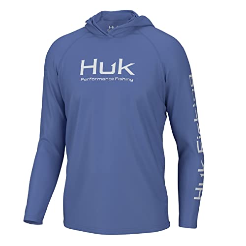 HUK Men's Standard Pursuit Vented Long Sleeve Hoodie, Fishing Shirt with Hood, Wedgewood, Large