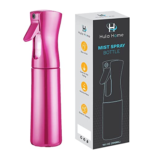 Hula Home Continuous Spray Bottle (10.1oz/300ml) Empty Ultra Fine Plastic Water Mist Sprayer – For Hairstyling, Cleaning, Salons, Plants, Essential Oil Scents & More - Pink