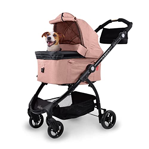 ibiyaya New Cleo Travel System Pet Stroller, 3-in-1 Dog Stroller, Pet Carrier, Dog Stroller for Small Dogs, Medium Dogs, Cats, 44 lbs - Lightweight Pet Stroller, Dog Travel Bag, Seat (Coral Pink)