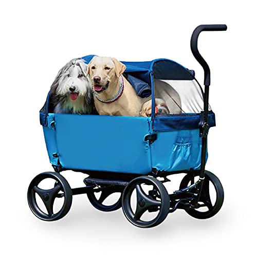 ibiyaya Noah All-Around Dog Wagon Stroller, 4-Wheel Pet Stroller for up to 110 lbs - Beach Wagon for Kid, Small Dogs, Large Dogs, Cats - Great for Outdoors, Beach Day, Picnics, Vacation (Sand & Sea)