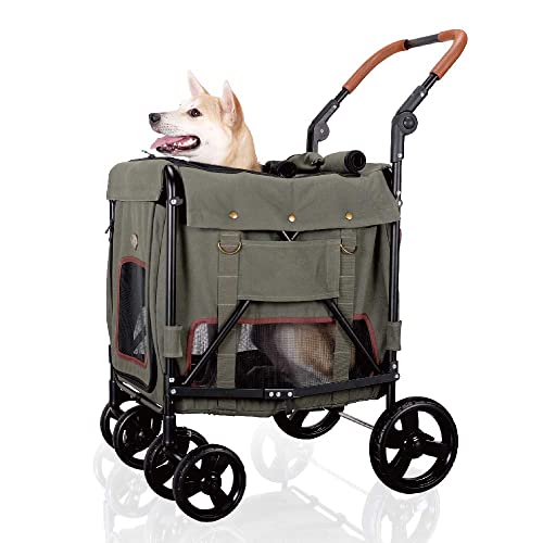 Ibiyaya Pet Stroller for Large Dogs, Medium Dogs, Cats - Heavy-Duty Dog Stroller with Dual Top and Front Entry - Durable Cat Stroller with Adjustable Handle for Walks, Jogging - Premium Pet Strollers