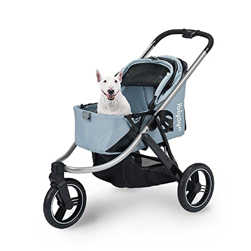 ibiyaya The Beast Pet Jogging Stroller for All Terrains, 3-Wheel Dog Carrier with Double Breaks, Zipperless Large Stroller for Running & Hiking, Multiple Small Dogs, Medium Dogs, or Cats (Flash Grey)