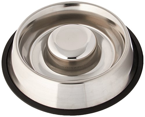 Iconic Pet Slow Feed Stainless Steel Pet Bowl for Dog or Cat, Medium/24-Ounce, red