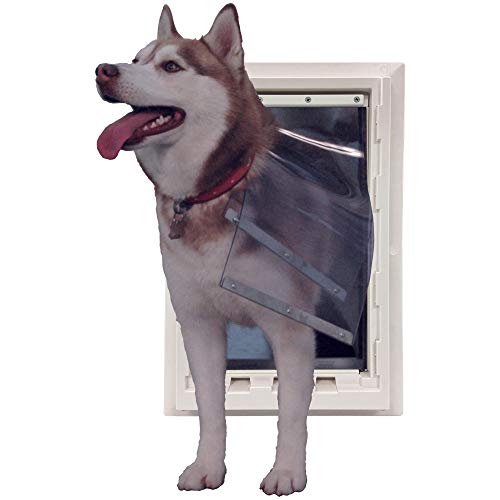 Ideal Pet Products Wall Entry Pet Door Double Flap for Walls with Built-in Telescoping Tunnel and Lock-Out Slide, Extra Large, White