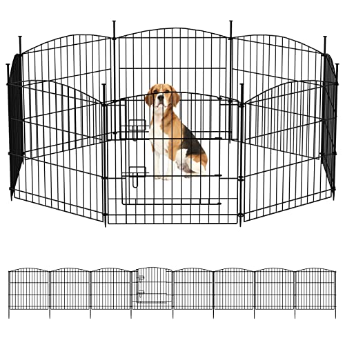 INJOPEXI Pet Playpen Dog Pen Playpen Kennels with 7 Panels + 1 Gate Dog Fence Exercise Pen for Small/Medium Dogs Metal Pet Dog Puppy Play Pen Fencing Indoor Outdoor Black