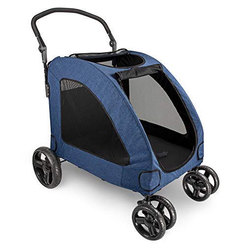 IREENUO 4 Wheels Dog Stroller for Large Pet Jogger Stroller for 2 Dogs, Storage Space Pet Can Easily Walk in/Out Travel up to 110 lbs (Blue)