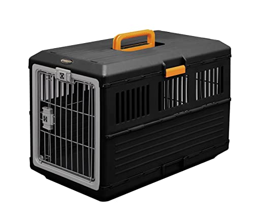 Iris Ohyama, Crate, Cage, Collapsible Transport Box with Doors, Strong Handles and Safety Latch, L68.6 x W40.3 x H47.8cm, Unit, Side Vents, FC-670, Train, Car and Plane, Black