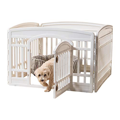 IRIS USA 24" Exercise 4-Panel Pet Playpen with Door, Dog Playpen, Puppy Playpen, for Puppies and Small Dogs, Keep Pets Secure, Easy Assemble, Fold It Down, Easy Storing, Customizable, White