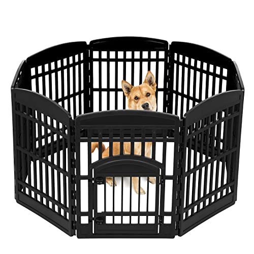 IRIS USA 34" Exercise 8-Panel Pet Playpen with Door, Dog Playpen, for Medium and Large Dogs, Keep Pets Secure, Easy Assemble, Fold It Down, Easy Storing, Customizable, Black