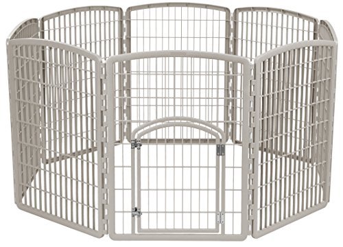IRIS USA 34" Exercise 8-Panel Pet Playpen with Door, Dog Playpen, Puppy Playpen, Small Medium Large Dogs, Keep Pets Secure, Easy Assemble, Rust-Free, Heavy-Duty Molded Plastic, Customizable, Chrome