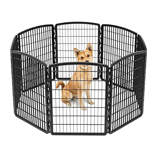 IRIS USA 34" Exercise 8-Panel Pet Playpen without Door, Dog Playpen, for Small, Medium, and Large Dogs, Keep Pets Secure, Easy Assemble, Rust-Free, Heavy-Duty Molded Plastic, Customizable, Black