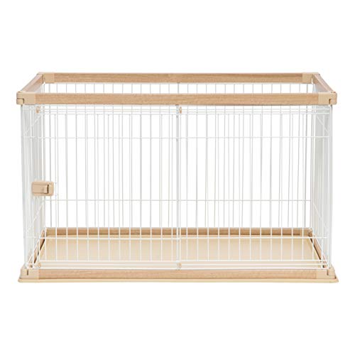 IRIS USA Large Wire Pet Pen, For Puppy Small to Medium Dogs Easy Assembly Wire Dog Crate Secure Latches and Stylish Wood-Like Trim, Light Brown/White