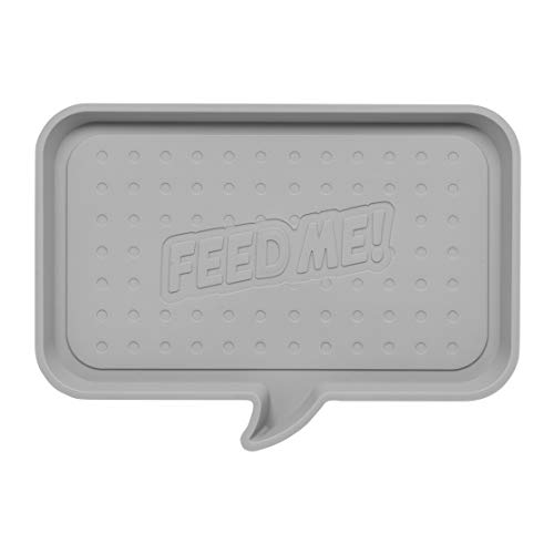 IRIS USA Small "Feed Me" Feeding Mat with Raised Edges and Non-Slip Rubber Feet, Easy Clean Protective Waterproof Feed Tray for Pet Dog Food and Water Bowls and Pet Water Fountains, Gray