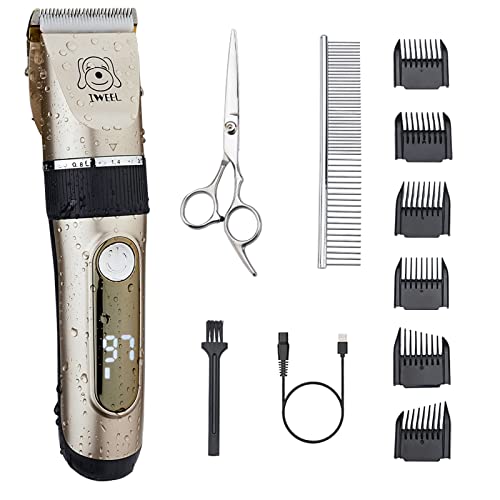IWEEL Dog Clippers, 2-Speed Professional Rechargeable Cordless Cat Shaver and Low Noise Water Proof Electric Dog Trimmer Pet Grooming Kit Animal Hair Clippers Tool with Scissors Combs