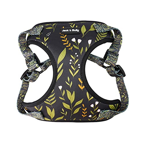 Jack & Bully Dog Harness, No Pull Vest Step-in Adjustable Neoprene Soft with Breathable Mesh, All Weather, French Bulldog, Midnight Forest (Large)