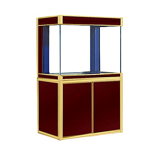 JAJALE 100 Gallon Aquarium Fish Tank LED Light Pump Freshwater Filter Upright Fishtank Stand Bundle Straight Corners Ultra Clear Tempered Glass with Complete Aquarium Setup (Red with Gold Trim)
