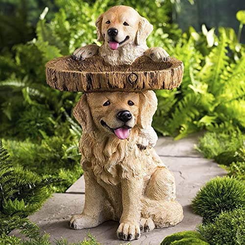 Jaugufiy Resin Dog Bird Bath Standing Resin Bird Feeders Bird Bath Bowl Garden Yard Statue Ornament Simulation Dogs Outdoor Decoration