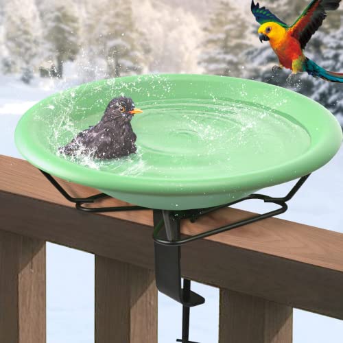 Jealoeur Bird Bath Deck Mounted Bird Bath 3.5 Inches Deck Adjustable Steel Clamp, 12 Inches Bird Bath Bowl Spa with Sturdy Steel Clam(Cyan)