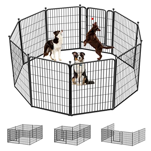 Jhsomdr Dog Playpen Outdoor 40" Height Foldable 10 Panels Heavy Duty Metal Portable Dog Kennel Indoor Anti-Rust Exercise Dog Fence with Doors for Large/Medium/Small Pets Play Pen for RV Camping Yard