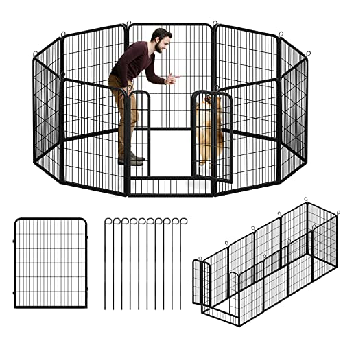 Jhsomdr Heavy Duty Dog Pens Outdoor Camping Dog Fence Dog Playpen for Large Dogs, 40"Height Dog Kennel Outdoor 10 Panels Metal Dog Exercise Pens Puppy Playpen Pet Playpen Temporary Fences for the Yard