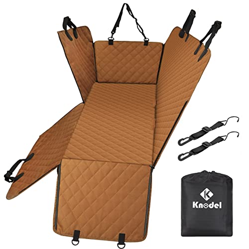 K KNODEL Dog Seat Cover, 100% Waterproof Car Seat Cover for Pets, Pet Seat Cover Dog Hammock, Heavy Duty Scratch Proof Pet Back Seat Covers, Zippered Side Flaps for Cars, Trucks and SUVs (Brown)