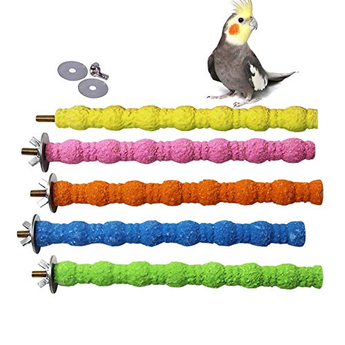 kathson Bird Perches for Cage, Parrot Stand Toy Natural Wood Stick Paw Grinding Rough-surfaced Platform Cage Accessories for Parakeets Cockatiel Lovebirds Green Cheeked(5 Pack)