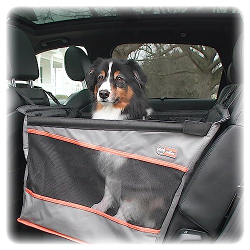 K&H Pet Products Buckle N' Go Dog Car Seat for Large Dogs, Waterproof Fabric with Breathable Mesh & Adjustable Dog Seat Belt for Car, Dog Hammock for Car, Dog Carrier Dog Car Seat Cover - Gray MD/LG