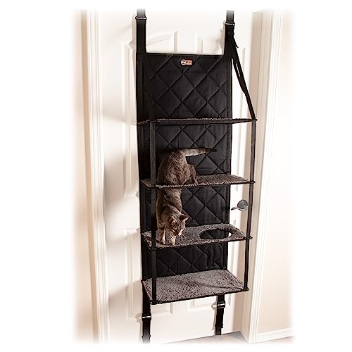 K&H PET PRODUCTS Hangin’ Cat Tree - Door Mounted Cat Climber Cat Wall Perch Furniture Cat Hammock Bed Cat Perch for Indoor Cats, Hanging Cat Bed, Elevated Cat Bed - 4 Story Gray 12 X 22 X 65 Inches