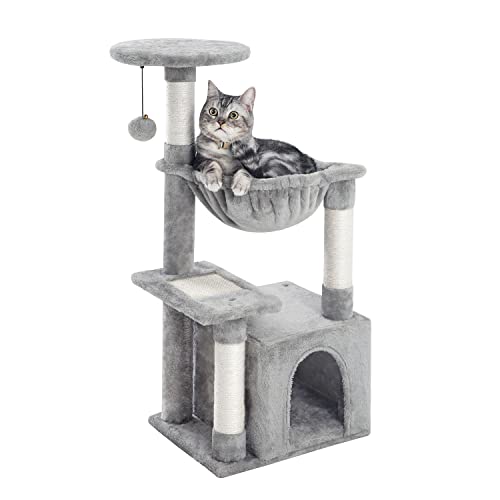 Kilodor Cat Tree, Small Cat Condo Towe with Hammock, Sisal Scratchingh Posts for Kitten Grey