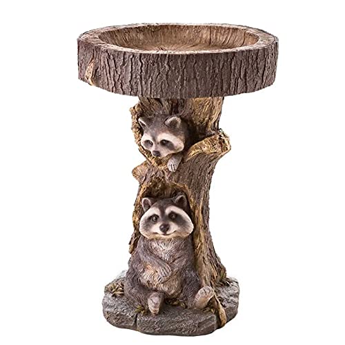 KIMOH Resin Raccoon Birdbath Statues Decor Polyresin Antique Garden Bird Bath for Home Garden Yard Outdoor Garden Decor Homemade Wild Bird Feeder and Birdbath Bowls (A)