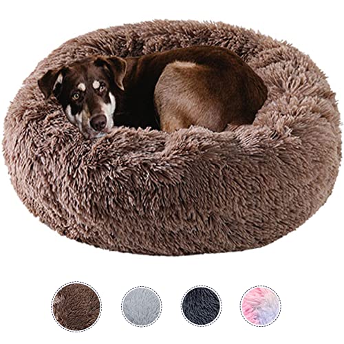 kimpets Dog Bed Calming Dog Beds for Small Medium Large Dogs - Round Donut Washable Dog Bed, Anti-Slip Faux Fur Fluffy Donut Cuddler Anxiety Cat Bed(27")