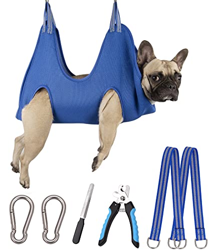 Kkiimatt 10 in 1 Pet Grooming Hammock Harness with Nail Clippers/Trimmer, Nail File,Dog Nail Hammock, Dog Grooming Sling for Nail Trimming/Clipping