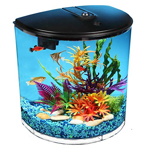 Koller Products AquaView 3.5-Gallon Plastic Aquarium Starter Kit with Power Filter & LED Lighting (7 Color Selections), Ideal for a Variety of Fish,Tropical Fish - Betta Fish
