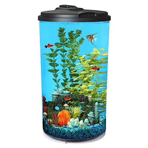 Koller Products Plastic 6-Gallon AquaView 360 Aquarium Kit for Tropical Fish, Betta Fish with LED Lighting and Power Filter Clear