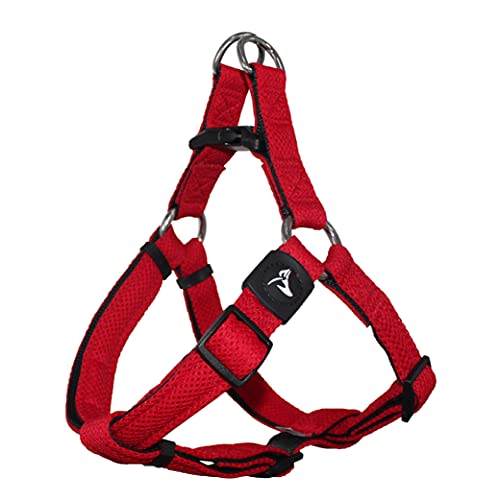 KRUZ PET KZA201-14M Step in Mesh Dog Harness – No Pull, Easy Fit Adjustable Pet Harness – Comfortable, Lightweight Padded Harness for Walking or Training Small, Medium, or Large Dogs, Red, Medium