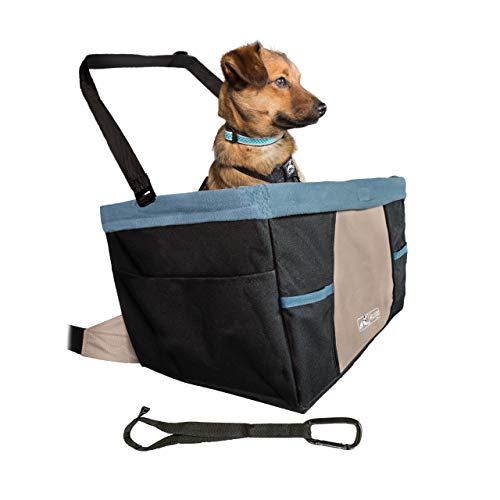 Kurgo Dog Booster Seats for Cars - Pet Car Seats for Small Dogs and Puppies Weighing Under 30 lbs - Headrest Mounted - Dog Car Seat Belt Tether Included - Rover Style, Black/Blue