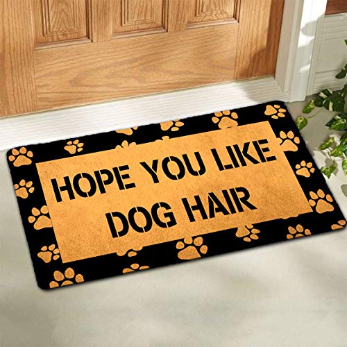 KXO Welcome Mat with Back Hope You Like Dog Hair Funny Dog Theme Door Mats Funny Doormat for Entrance Way Monogram Mats for Front Door Mat No Slip Kitchen Rugs and Mats 31"x20"