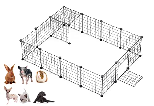 LANGXUN DIY Small Animal, Pet Playpen, Rabbit , Guinea Pig Cages, Puppy, Kitten Playpen | Indoor & Outdoor Portable Metal Wire Yard Fence (16pcs Metal Panels)