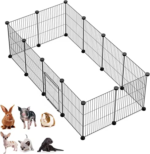 LANGXUN DIY Small Animal Pet Playpen with Door, Rabbit , Guinea Pig Cages, Puppy, Kitten Playpen | Indoor & Outdoor Portable Metal Wire Yard Fence, 12pcs Pet Panels