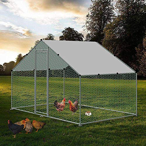 Large Chicken Coop Walk-in Metal Poultry Cage House Rabbits Habitat Cage Spire Shaped Coop with Waterproof and Anti-Ultraviolet Cover for Outdoor Backyard Farm Use (6.56' L x 9.8' W x 6.56' H)