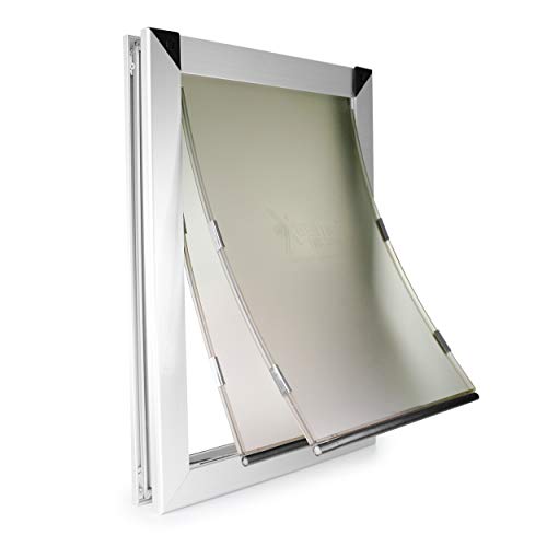 Large Dual Flap Extreme Weather Aluminum Dog Door for External Door Mounting - Heavy Duty Frame with Magnetic Seal Closure and Locking Security Panel