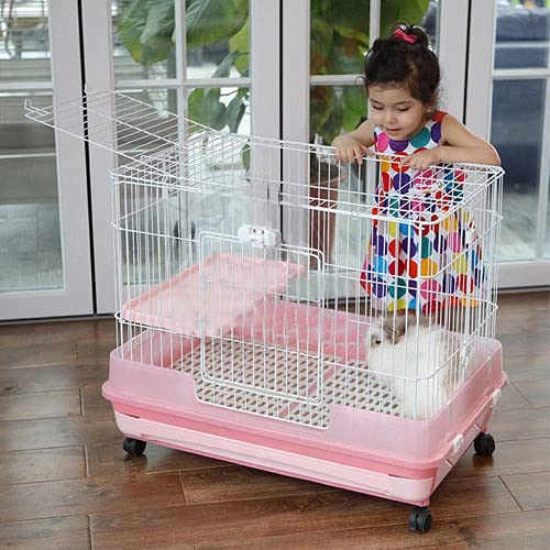 Large Multi-Level Indoor Small Animal Pet Cage for Guinea Pig Ferret Chinchilla Cat Playpen Rabbit Hutch with Solid Platform & Ramp, Leakproof Litter Tray, 2 Large Access Doors Lockable Casters