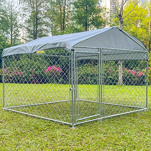 Large Outdoor Dog Kennel Outdoor Dog Fence Outdoor Dog Cage,Outdoor Dog Pen Dog Kennel Outdoor with Waterproof Cover and Roof(6.6' x 6.6' x 5')