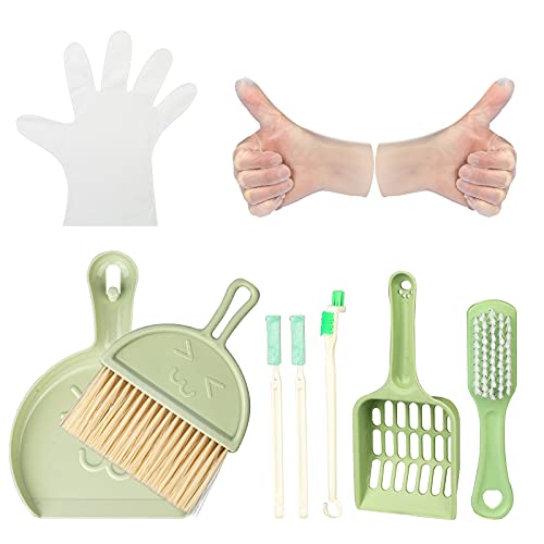 LATTOOK Pet Cage Cleaner Set 10pcs Gloves Animal Cage Cleaning kit for Cages Guinea Pig Hamster Cat Ferret Birds Parrot Chinchilla, Mini Broom Brush, Dustpan Pet Cleaning Tool Set for Small Animals