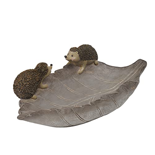 LC LCdecohome Bird Baths for Outdoors birdbath - Antique Outdoor Garden Concrete Bird Bath Resin Birdbath Bowl with 2 Hedgehogs Ground Bird Feeder for Outside Yard Table Decor 11.25 x 6 x 4 inch