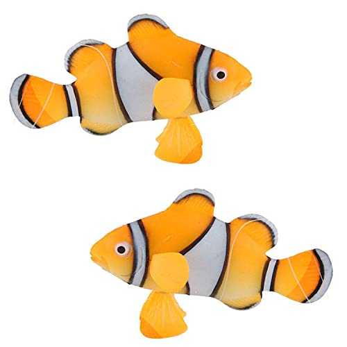 LDEXIN 2 Pack Silicone Artificial Aquarium Floating Clownfish Decoration Fish Tank Decor Underwater Saltwater Fake Fish Glowing Ornament