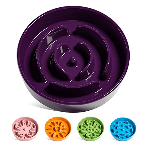 LE TAUCI Dog Bowls Slow Feeder Ceramic, 1.5 Cups Slow Feeding Dog Bowl Small Medium Breed, Puppy Slow Feeder Bow for Fast Eaters, Dog Dishes to Slow Down Eating, Puzzle Dog Food Bowl, Maze Purple