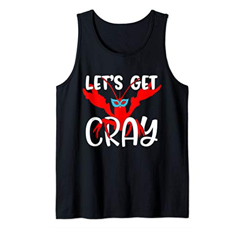 Let's Get Cray - Crayfish with Mardi Gras Mask - Crawfish Tank Top