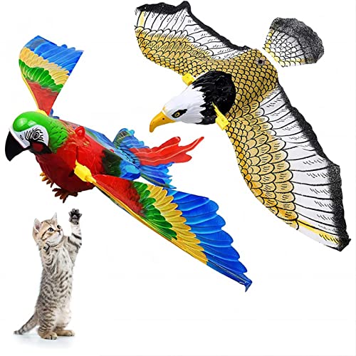 Licputalch 2Pcs Flying Bird Cat Toy, Bird Interactive Cat Toy, Automatic Hanging Eagle Flying Bird Funny Cat Interactive Toy Supplies for Cats Kitten Play Chase Exercise Toy