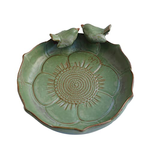 Light Green Ceramic Wild Bird Bath Bowl or Feeder for Outdoor Garden, Bowl Only